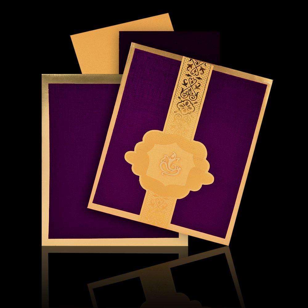 Lovely Purple Shading With Ganesha Padded Wedding Card - KNK30401-0